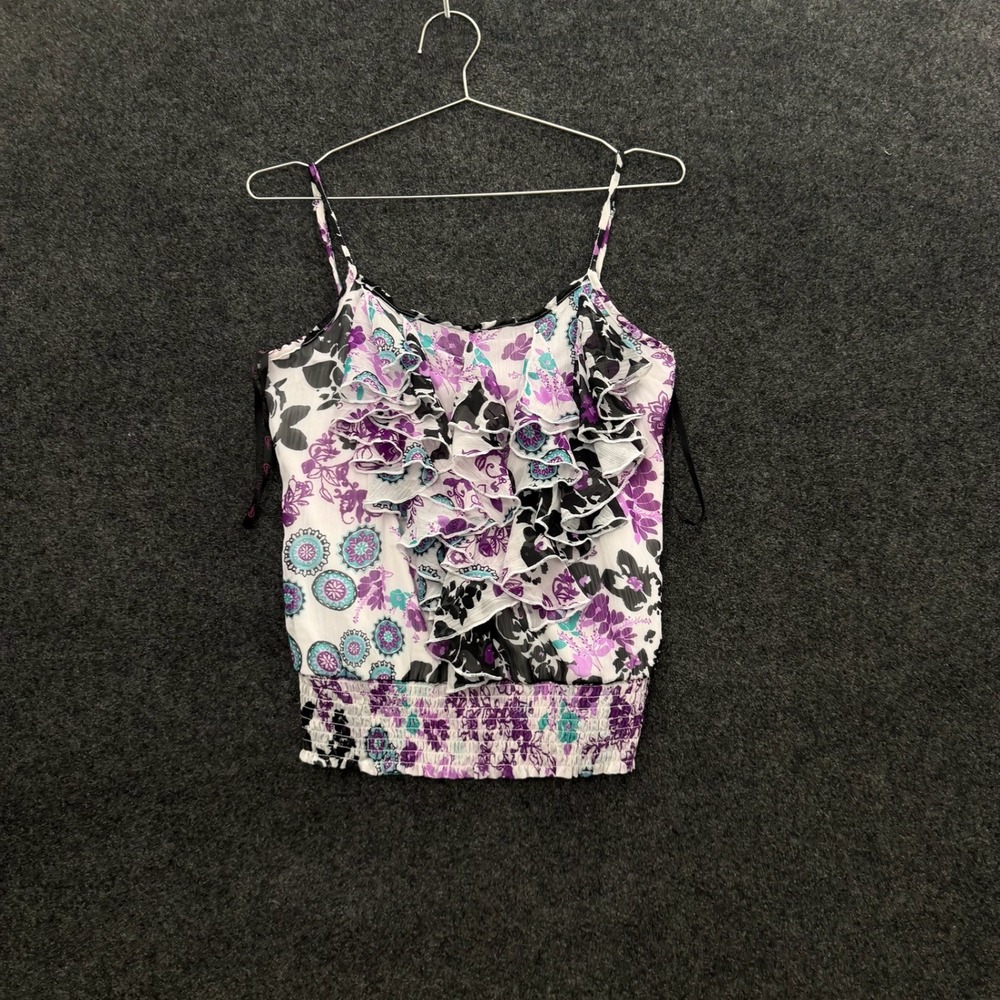 Vintage Candies Floral Ruffle Cami Top Purple Smocked Waist Small 3528CHCW